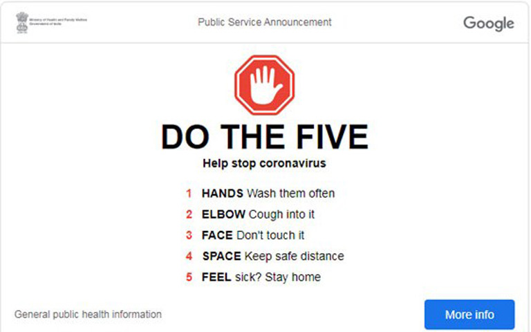 google-showing-five-coronavirus-tips